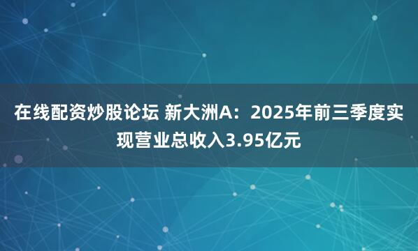 在线配资炒股论坛 新大洲A：2025年前三季度实现营业总收入3.95亿元